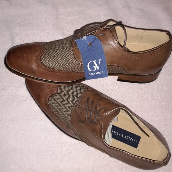 GINO VITAL - GV - Men's Wing Tip Brogue Two Tone Dress Shoes - NEVER WORN - Picture 1 of 9